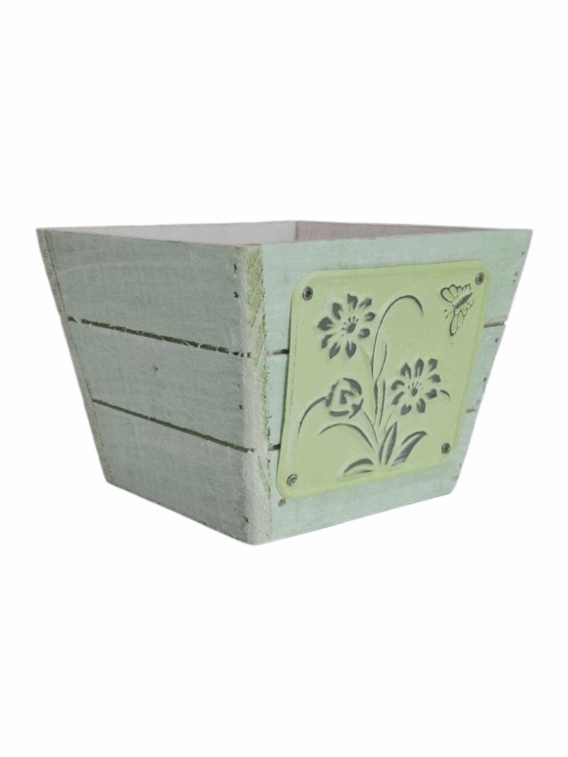 Florero de Madera Pequeña de colores con Placa de Aluminio