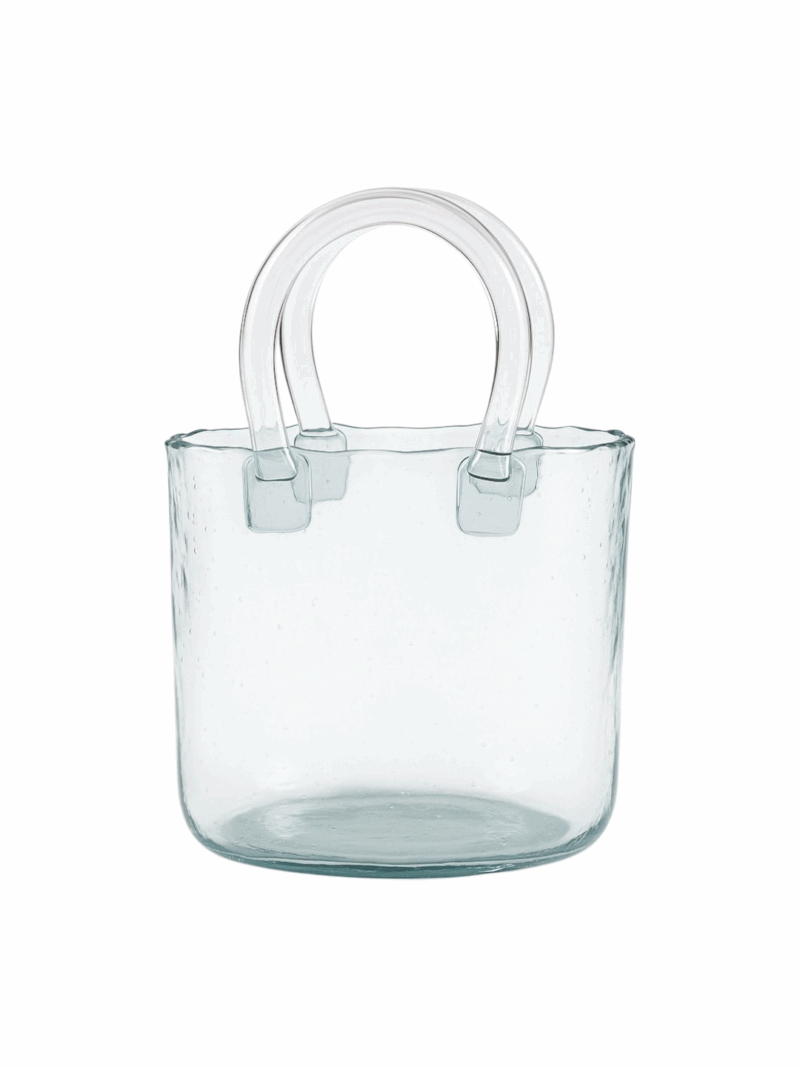 Caja Macetero en Cristal Clear Forma Cartera con Mangas